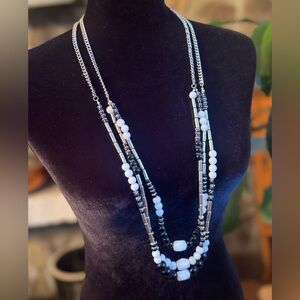 Black and White multi strand Beaded Necklace
